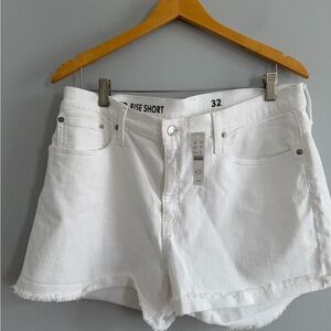 J. Crew Women's White Denim Cut Offs Mid Rise Shorts Raw Hem Size 32 NWT